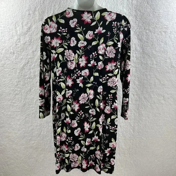 J. Jill Wearever Collection L Black Floral Print Dress 3/4 Sleeve Hiking Lagon - Picture 4 of 12
